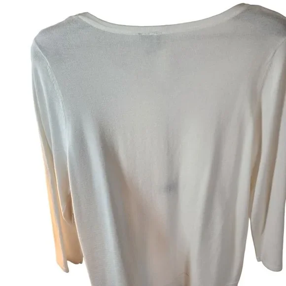New Directions Ivory Large Scoop Neck Pull Over Sweater W Bottom Side Tie. NWT - Picture 3 of 13